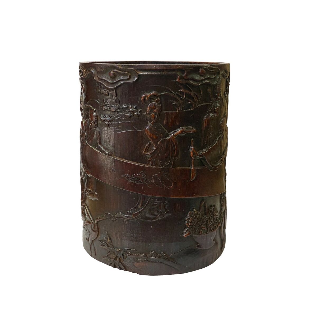 Chinese Bamboo Relief Scholars Motif Carving Brush Pen Holder Art ws2133S Chinese Bamboo Relief Scholars Motif Carving Brush Pen Holder Art ws2133S