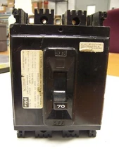 👀 FPE FEDERAL PACIFIC 70 AMP CIRCUIT BREAKER 3 POLE 240 VAC 125/250 VDC TYPE NE
