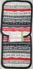 Set of 2 Same Printed Jumbo Pot Holders,7"x8",COFFEE TYPES STRIPES,black back,AM