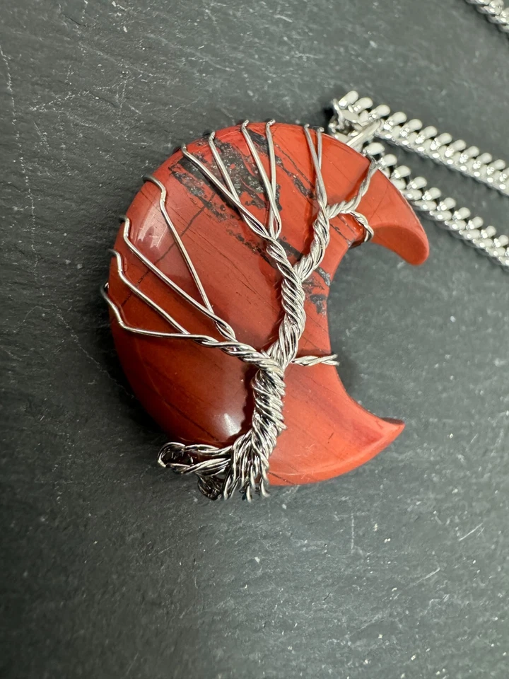 Roter Jaspis Anhänger & Kette 60+5 cm "Mondbaum" - Bild 3 von 4