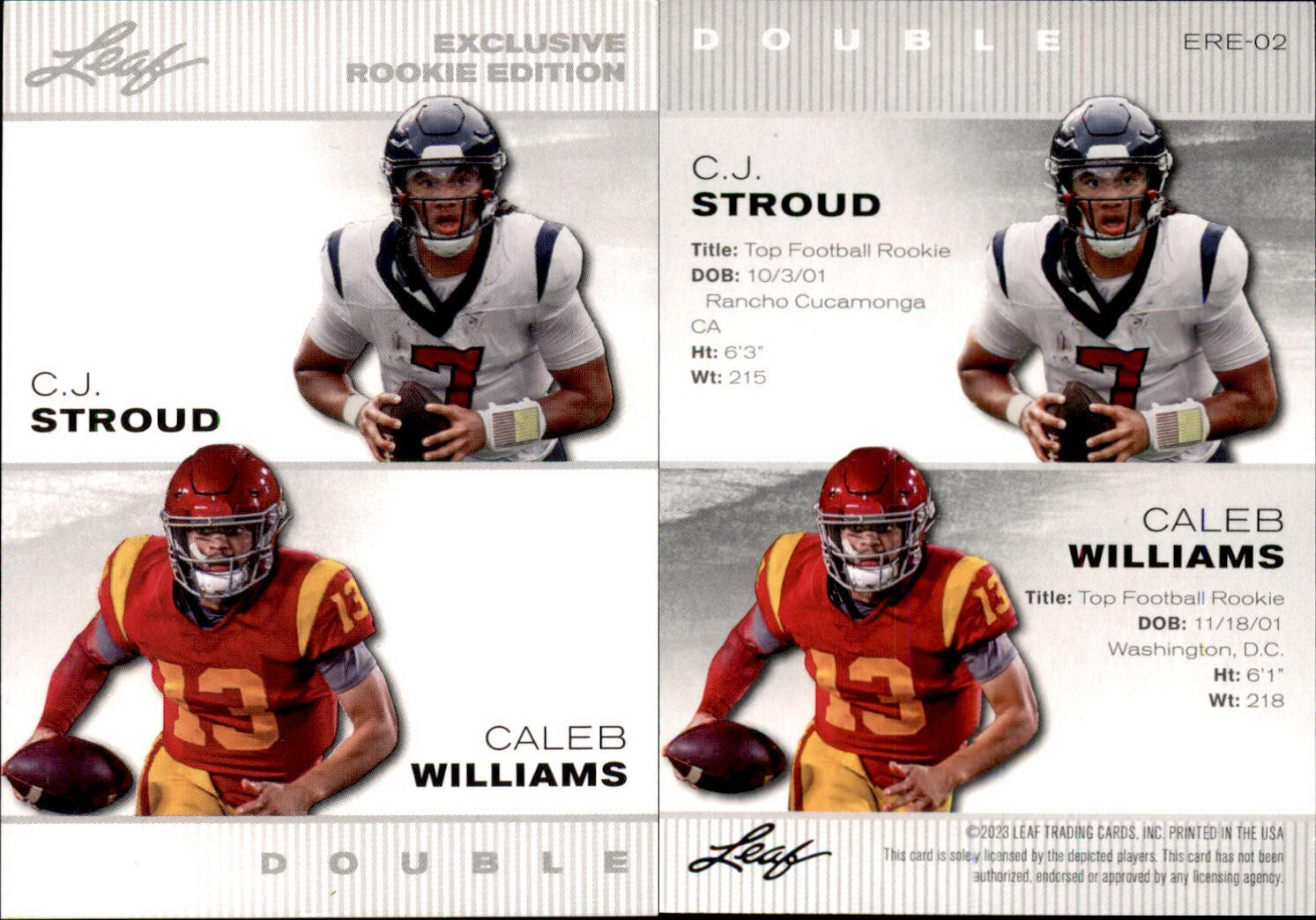 2023 Leaf Legends Edition CJ Stroud / Caleb Williams #ERE-02 USC Trojans Texans