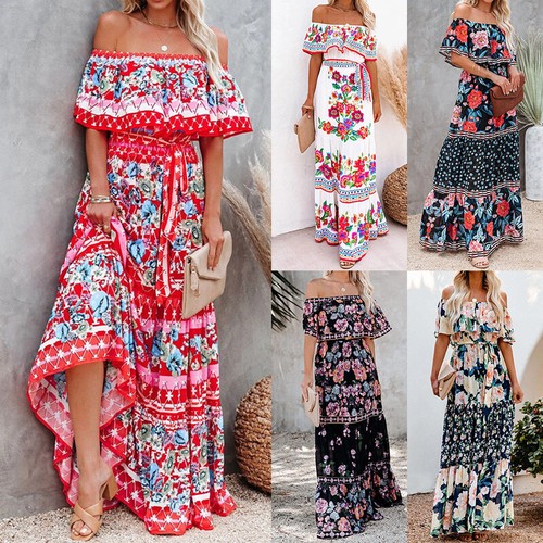 bohemian off shoulder long dress