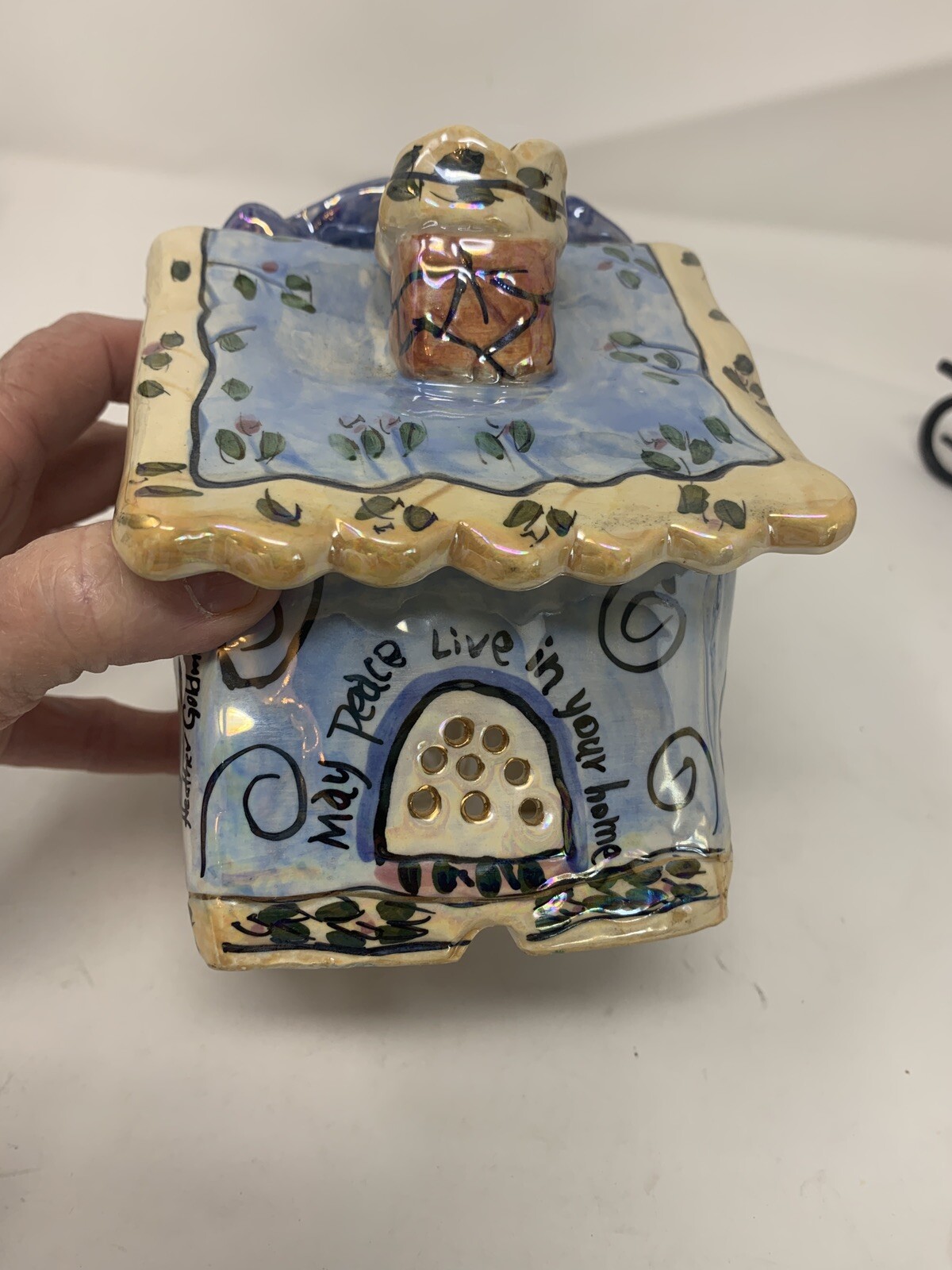 Blue Sky Clay works Tea Light “Peace” House NWT