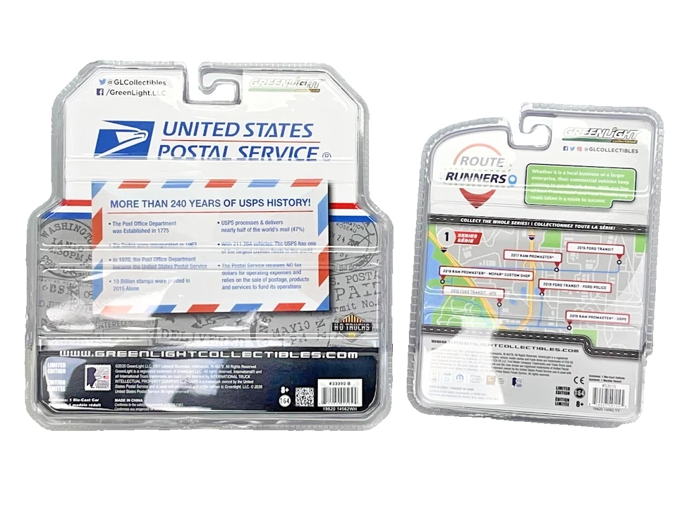 2x USPS Post RAM Promaster Durastar Scatola Camion 1/64 Modellino Auto - Immagine 2 di 4