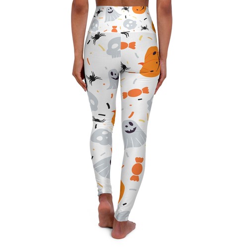 Halloween - High Waisted Yoga Leggings (AOP) - Pumpkins and Ghosts - Picture 4 of 25