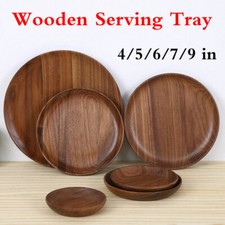 Walnut Wood Round Plate Fruit Dishes Dessert Tea Serving Platter Tray Tableware