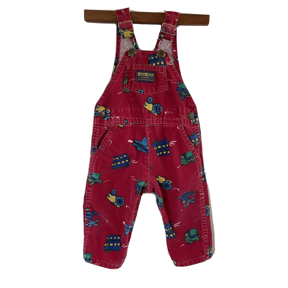 Vintage 80s OshKosh Bib Overalls Vestbak Corduroy Red Trucks 
