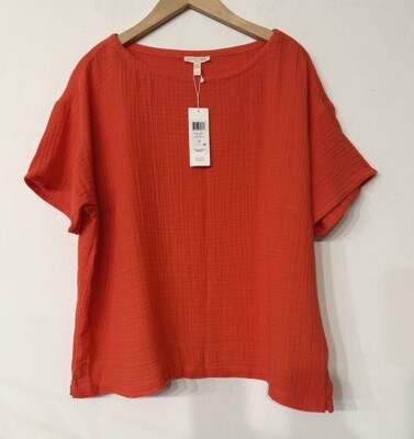 NEW Eileen Fisher Red Lory Cotton Lofty Gauze Top, Plus 1X $168