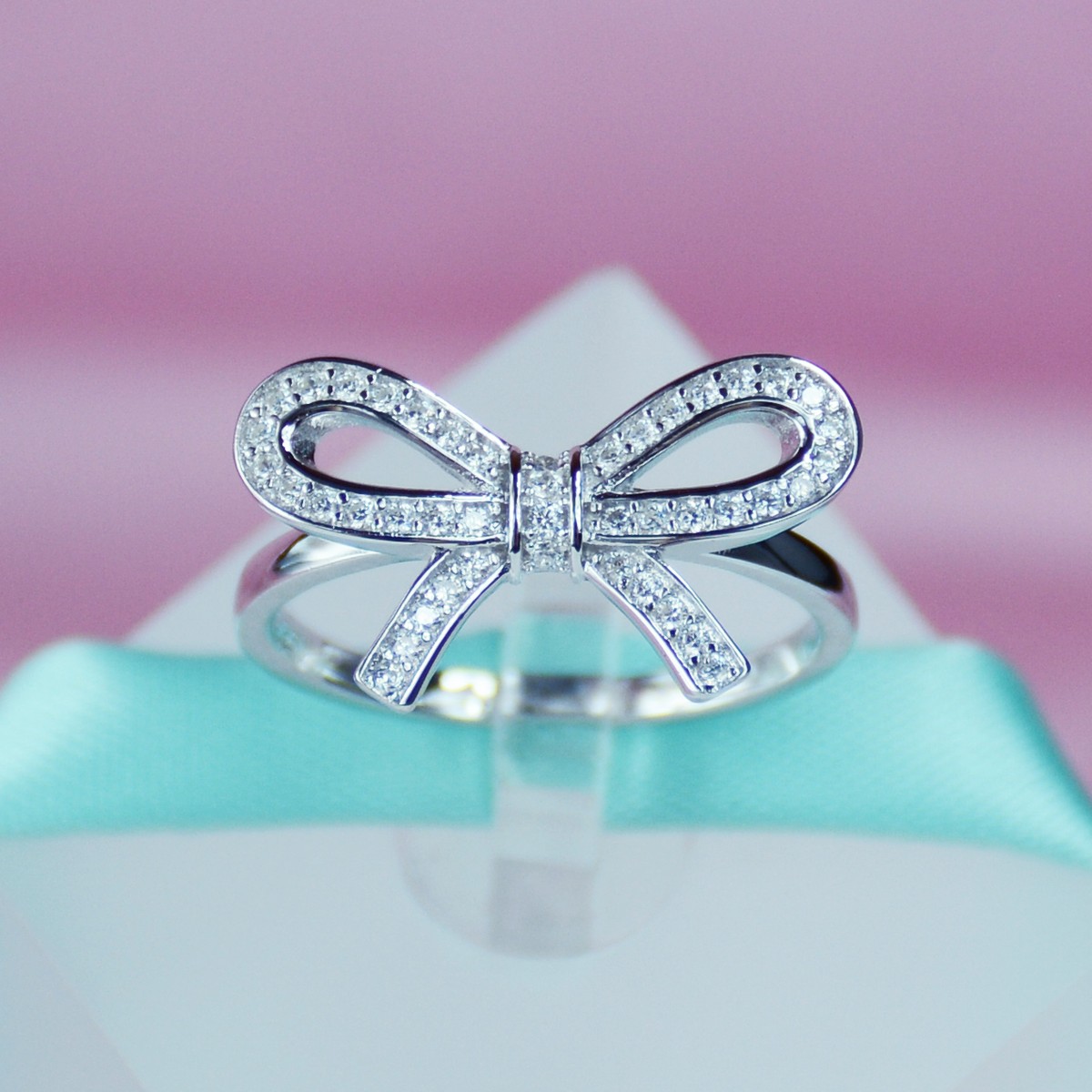 925 Sterling Silver Bow Cubic Zirconia CZ Women Ring Promise