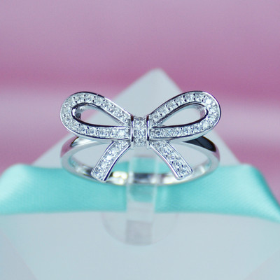 925 Sterling Silver Bow Cubic Zirconia CZ Women Ring Promise