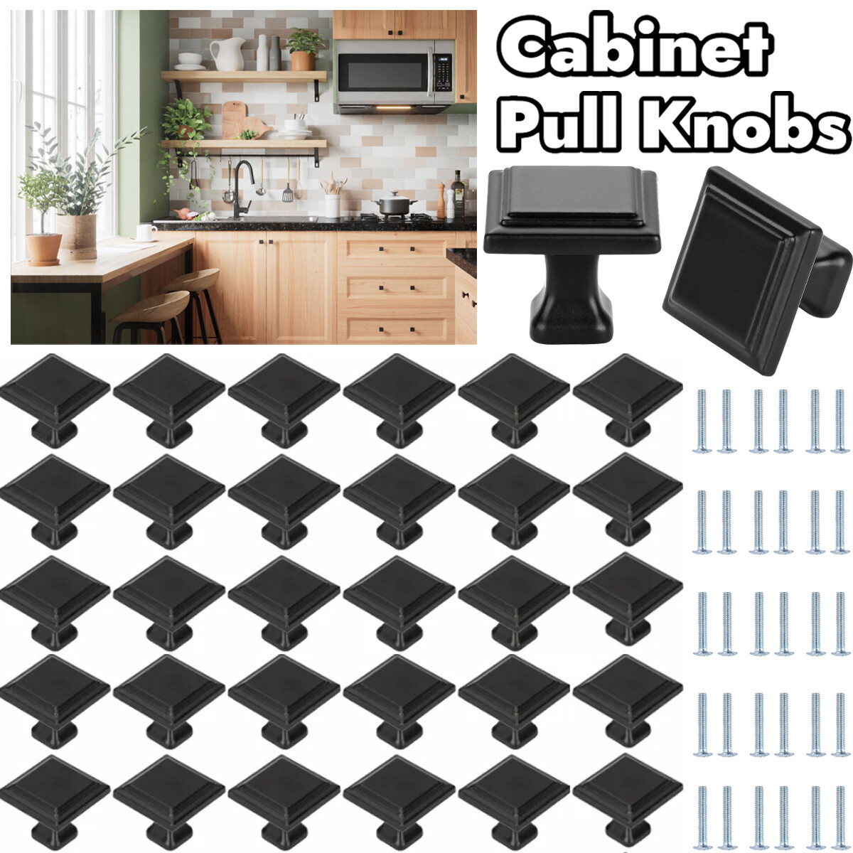 Matte Black Kitchen Cabinet Square Knobs Cupboard Hardware Drawer Handles Lot