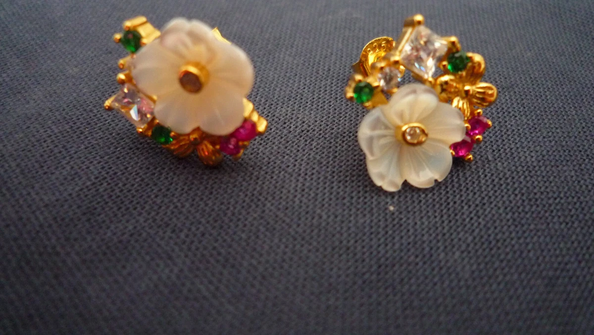 Boucles D'oreilles Vintage Or Clips Avec Rubis Naturels - Bijou Ancien Occasion - Réf 2636