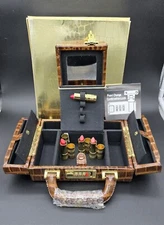 Retro Train Cosmetic Bag Faux Alligator SkinBrown Foldable Organizer.Mirror,Lock