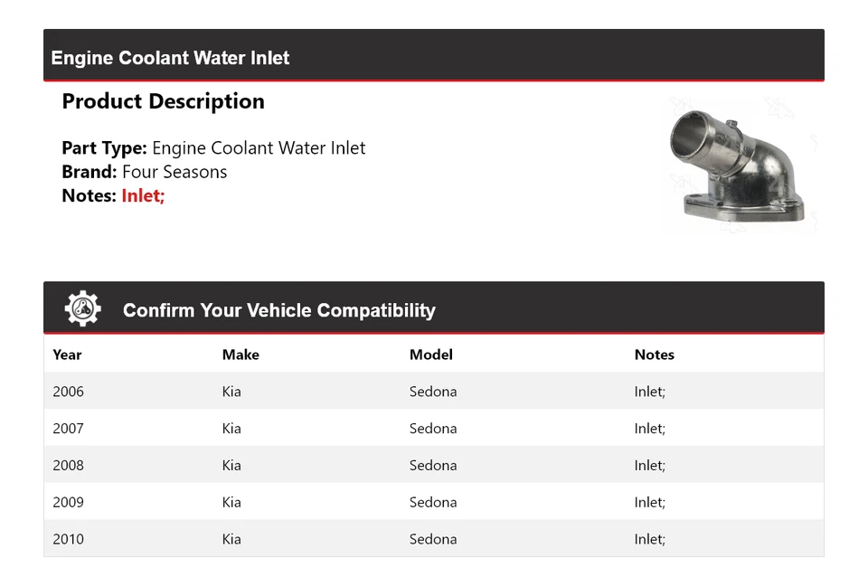 Entrada de agua refrigerante motor Kia Sedona 2006-2010 4 estaciones 2007 2008 2009 Foto 2 de 4