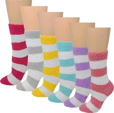 Super Soft Cozy Fuzzy Winter Warm Non-Skid Home Slipper Grip Socks 6 Pairs
