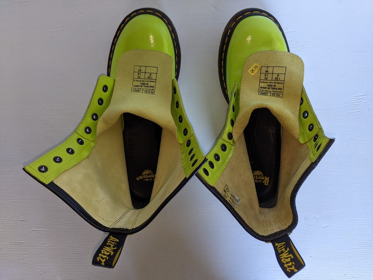 DR. MARTENS NEON LIME GREEN QQ DOT TEXTURED PATENT LEATHER