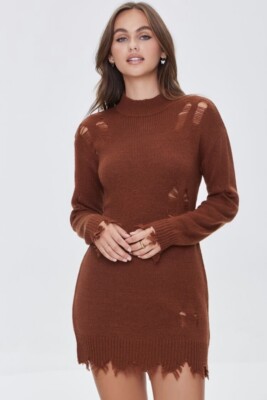 Distressed Bodycon Sweater Dress~Dropped Long Sleeves~bodycon silhouette~ Brown | eBay Distressed Bodycon Sweater Dress~Dropped Long Sleeves~bodycon silhouette~ Brown | eBay