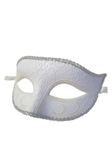 White Venetian Men Elegant Masquerade Halloween New Years Mardi Gras Prom Mask - Picture 6 of 6
