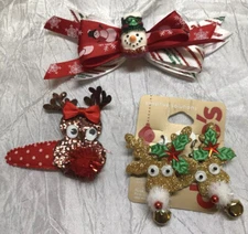 Cute Sparkly google eye Vintage Christmas Jewelry Hair clips & earring, Reindeer