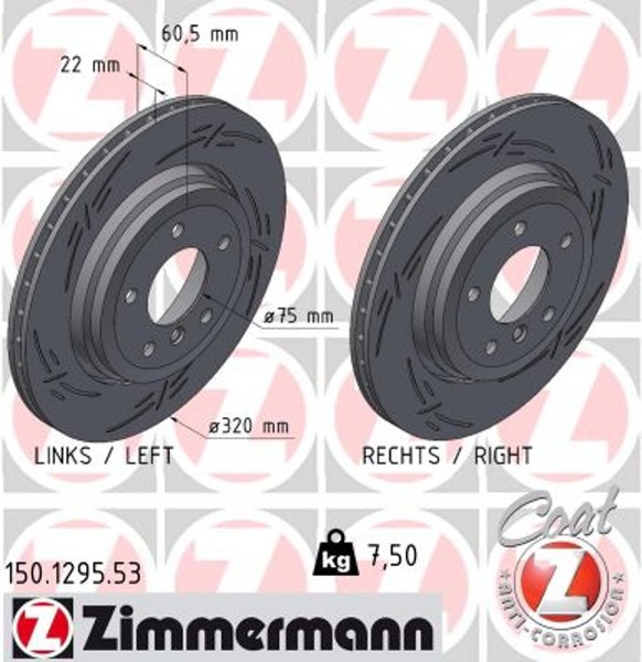 2X Zimmermann Bremsscheibe Black Z 150.1295.53 FüR E46 BMW 3Er Touring 330-image