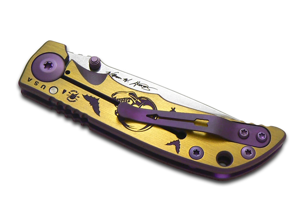 Spartan Blades Harsey 3.25 No Rest Purple & Gold Titanium MagnaCut Pocket Knife - Image 2 of 3