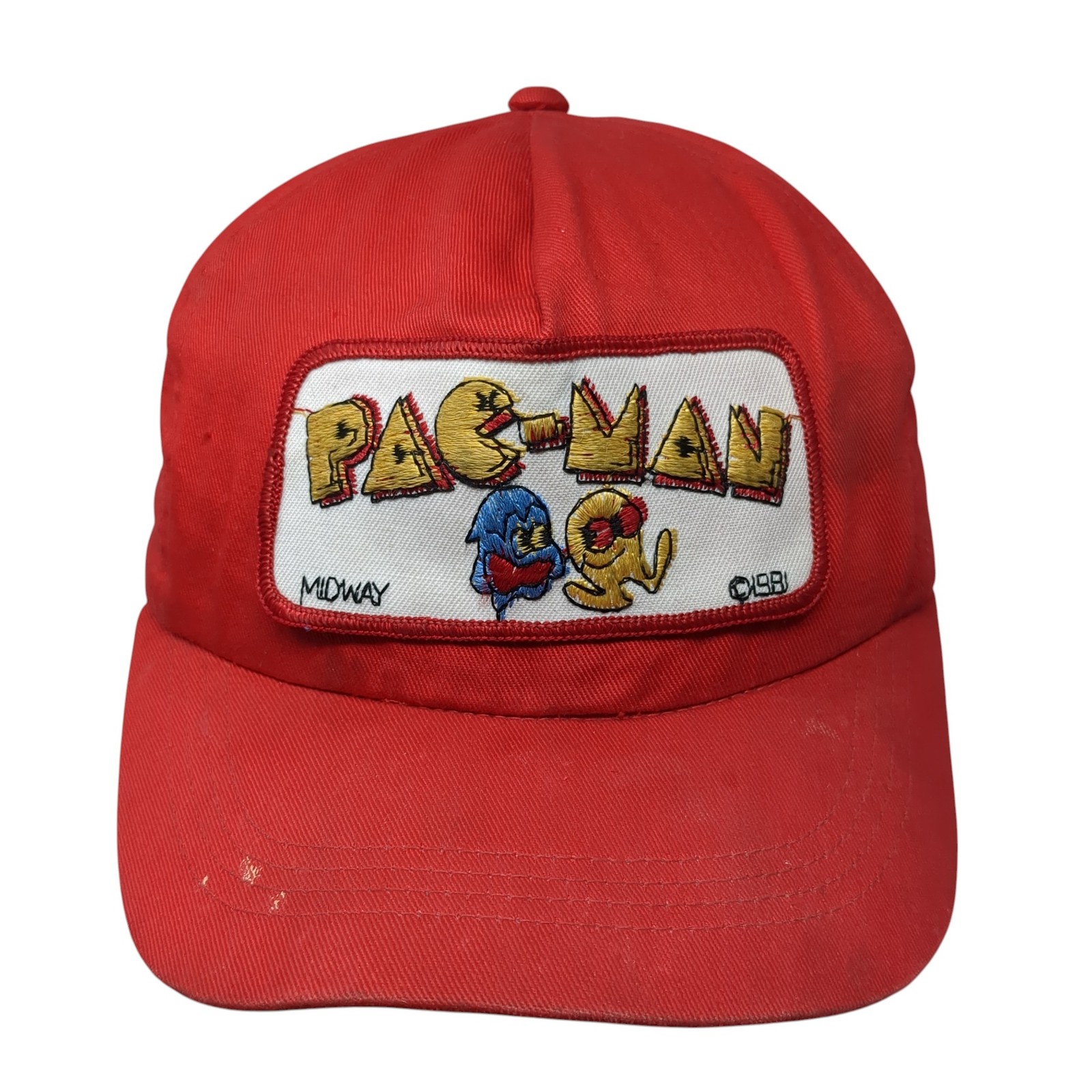 Pac-Man Midway Patch Fitted Hat Red Small Solid S… - image 1