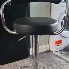 Black Faux Leather Adjustable Swivel Bar Stool with Backrest, Chrome Base