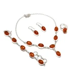Yellow Amber Oval Shape Gemstone 925 Sterling Silver Necklace Jewelry Set V407