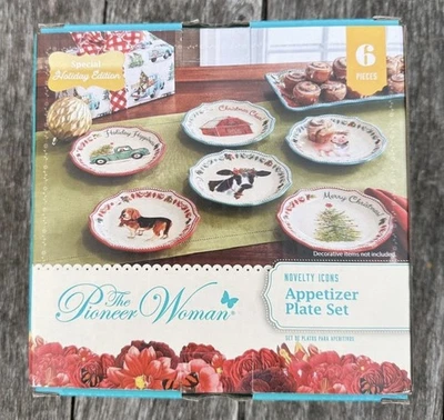 PIONEER WOMAN Holiday Christmas Novelty Icons Appetizer Dessert Plates Set of 6