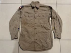 40s US Military Button Up Shirt 14.5x33 Tan Khaki WW2 With Patches Used