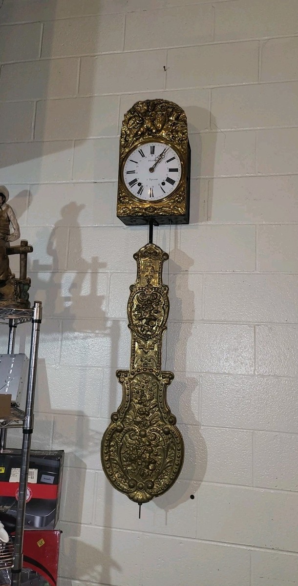 Horloge Comtoise Morbier Ancienne, Grande Lyre, Décor Coq, Mécanique