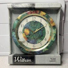 Waltham Quartz Vintage Wall Clock 90s Floral Glass Lens Color 11.5" NOS Sealed