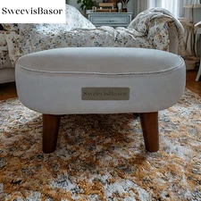 SweevisBasor Small Foot Stool Round Pouf Foot Rest With Wood Legs Sofa Tea Seat