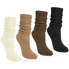 4 Pairs Slouchy Socks for Women, Scrunch Boot Long Knee High Knit Tube Athlet...