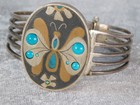Vintage Cecilia Tono Taxco Turquoise Hippie Butterfly Sterling Silver Bracelet — photo 2