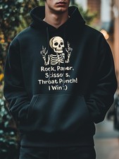 1pc Men's  Women's Black Hoodie - Soft Knit Pullover Sweatshirt with Hood, Stre