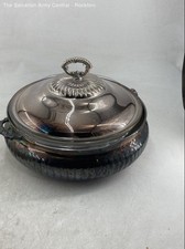 Silver Round Shaped Lidded Kitchenware Casserole Dish With Glass Insert