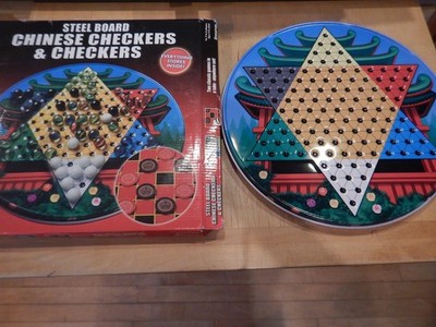 Pressman Chinese Checkers & Checkers Set Metal Glass Marbles 2007 COMPLETE
