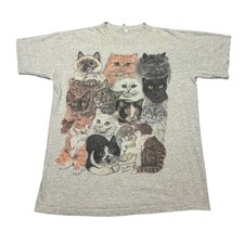 Vintage 90s Cat Art Short Sleeve T Shirt Men's One Size Made in USA Animal