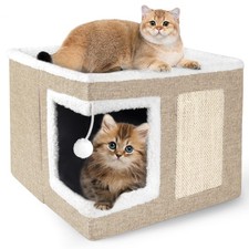 Loyareal Cat Houses for Indoor Cats - Large Cat Bed Cave with Scratch Pad and Fl