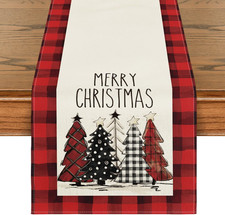 Merry Christmas Decorations Trees Buffalo Plaid Table Runner Xmas Gift 13"X72"