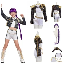 Rumi Kids Demon Stars Cosplay Costume Girls Idol Rumi Black Gold Deluxe Suit Wig