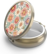 Pill Case Pill Box with Mirror Retro 3 Compartment Small Pill Organizer for Purs