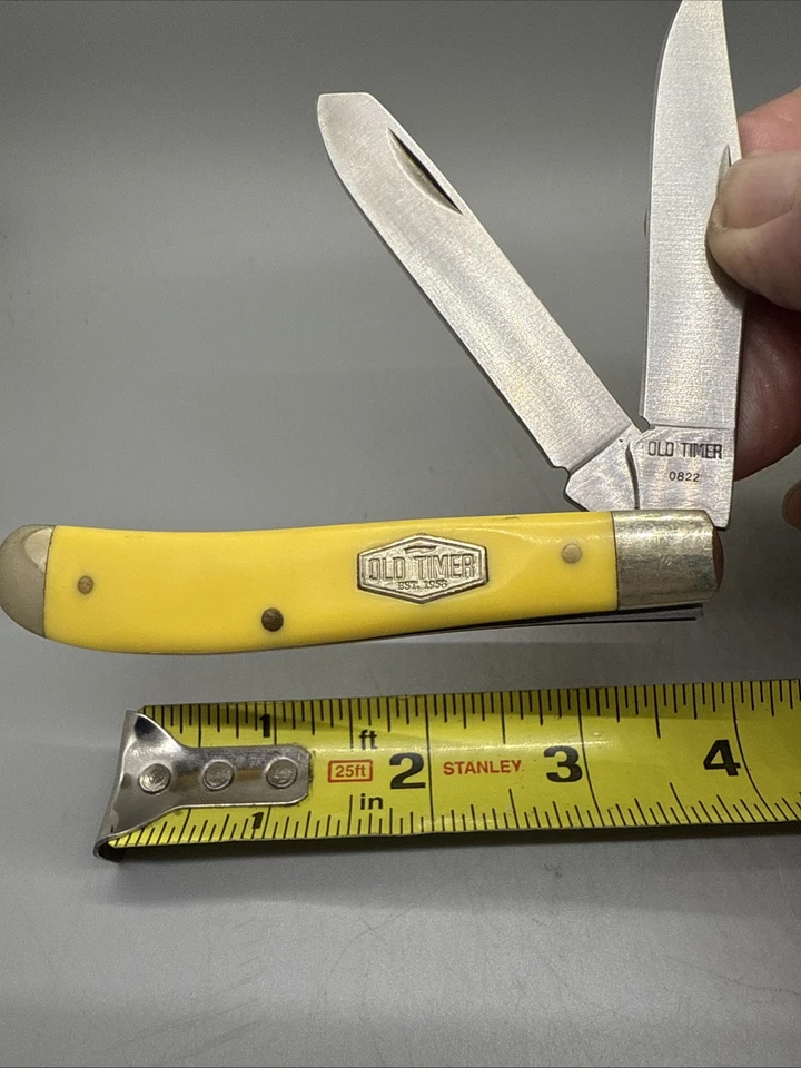 OLD TIMER SCHRADE 720TY POCKET KNIFE 2 BLADE YELLOW HANDLE - Image 3 of 4
