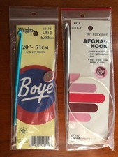 New Boye Afghan Hook Aluminum 20" with Cable and Stopper - Choose Size