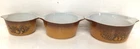 VTG Pyrex Set 2.5 qt, 1.5 qt, 1 qt, Casserole Dishes w/Lids Old Orchard NOS New