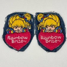Par de parches bordados Rainbow Brite 1983 vintage raro juego a juego izquierdo y derecho
