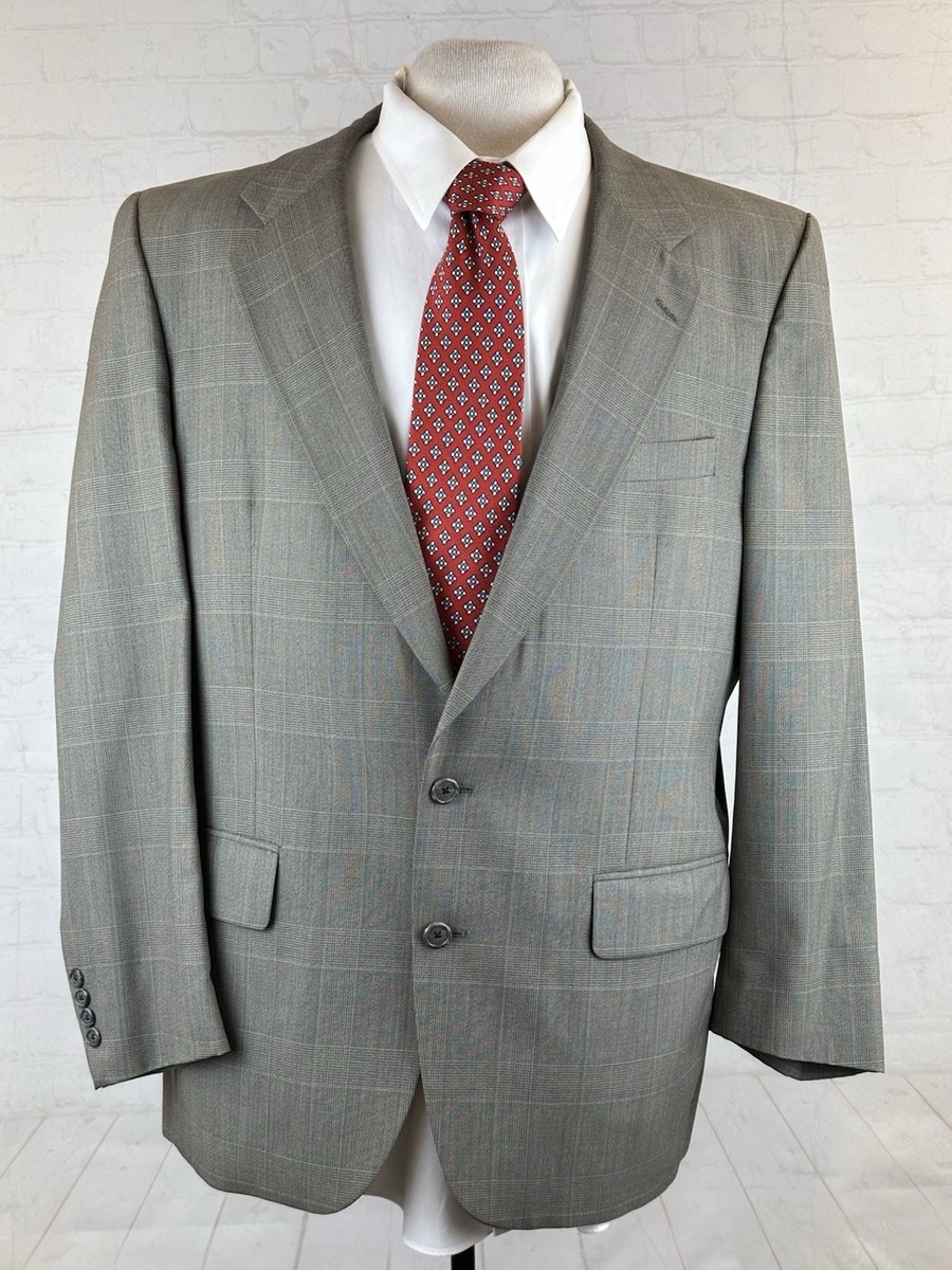 Vintage Burberry Men's Brown Plaid Wool Suit 42R 37X30 Two Button