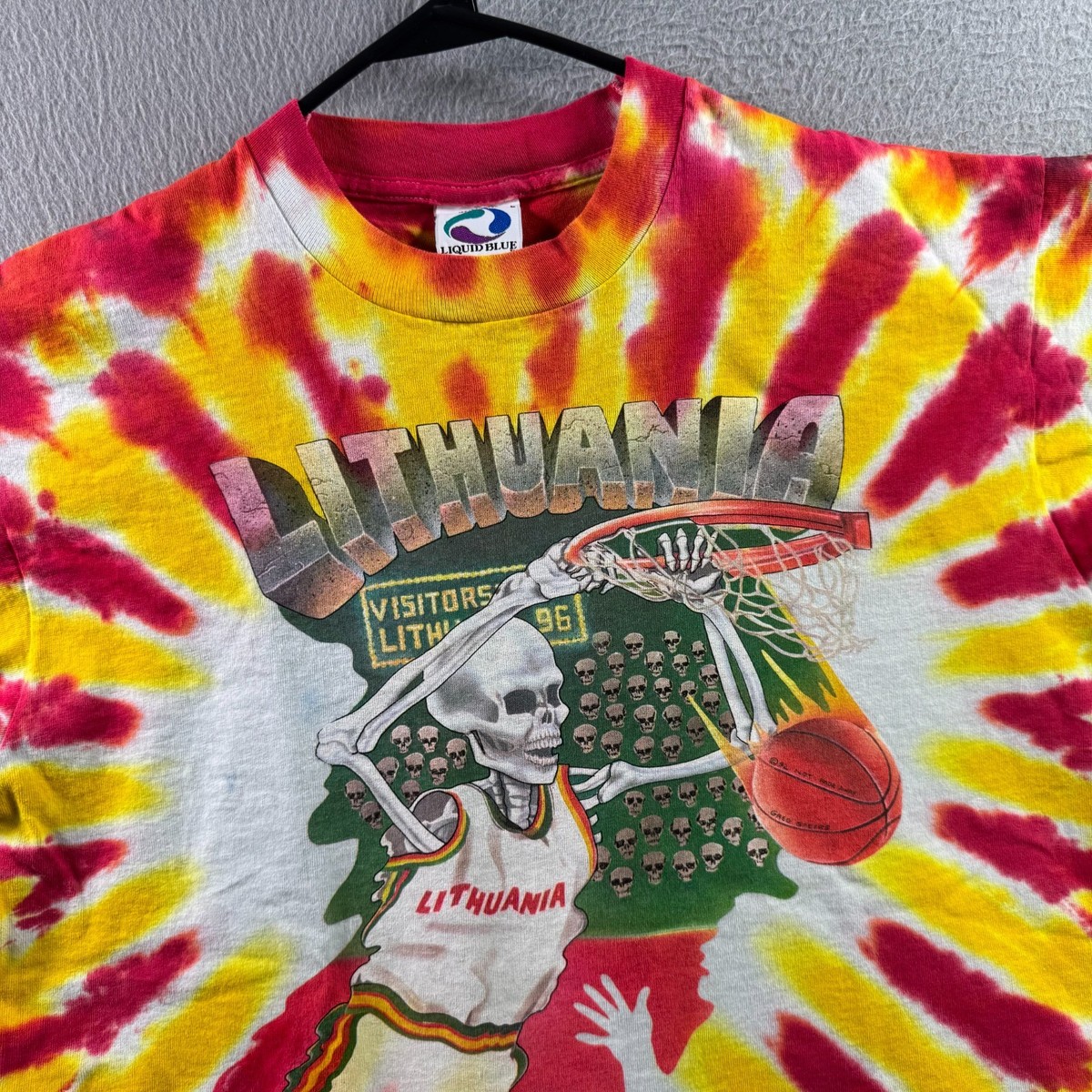 トップス 90s Liquid Blue Lithuania Basketball Tee Liquid Blue - Grateful Dead Lithuania Basketball Tie Dye T