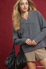 Trendsi V-Neck Sweater Women's Soft Knit Cozy Top USA Made Comfort